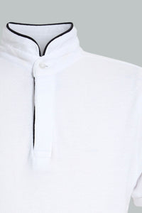 Redtag-White-Mandarin-Collar-Polo-Polo-Shirts-Senior-Boys-9 to 14 Years