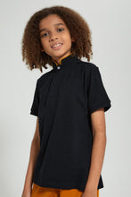 Load image into Gallery viewer, Redtag-Black-Mandarin-Collar-Polo-Polo-Shirts-Senior-Boys-9 to 14 Years
