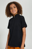 Redtag-Black-Mandarin-Collar-Polo-Polo-Shirts-Senior-Boys-9 to 14 Years