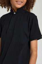 Load image into Gallery viewer, Redtag-Black-Mandarin-Collar-Polo-Polo-Shirts-Senior-Boys-9 to 14 Years
