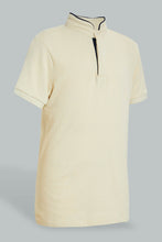 Load image into Gallery viewer, Redtag-Beige-Mandarin-Collar-Polo-Polo-Shirts-Senior-Boys-9 to 14 Years
