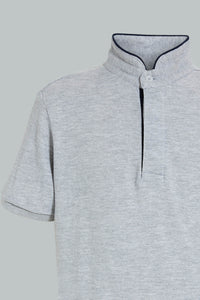 Redtag-Grey-Mandarin-Collar-Polo-Polo-Shirts-Senior-Boys-9 to 14 Years