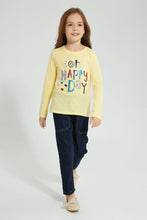 Load image into Gallery viewer, Redtag-Yellow-Slogan-T-Shirt-Colour:Yellow,-Filter:Girls-(2-to-8-Yrs),-Girls-T-Shirts,-New-In,-New-In-GIR,-Non-Sale,-S22A,-Section:Kidswear,-TBL-Girls-2 to 8 Years
