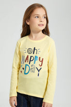 Load image into Gallery viewer, Redtag-Yellow-Slogan-T-Shirt-Colour:Yellow,-Filter:Girls-(2-to-8-Yrs),-Girls-T-Shirts,-New-In,-New-In-GIR,-Non-Sale,-S22A,-Section:Kidswear,-TBL-Girls-2 to 8 Years
