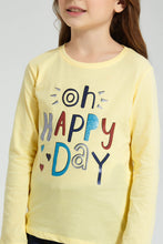 Load image into Gallery viewer, Redtag-Yellow-Slogan-T-Shirt-Colour:Yellow,-Filter:Girls-(2-to-8-Yrs),-Girls-T-Shirts,-New-In,-New-In-GIR,-Non-Sale,-S22A,-Section:Kidswear,-TBL-Girls-2 to 8 Years
