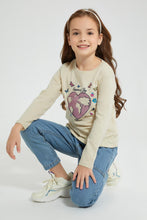 Load image into Gallery viewer, Redtag-Beige-Slogan-T-Shirt-Colour:Beige,-Filter:Girls-(2-to-8-Yrs),-Girls-T-Shirts,-New-In,-New-In-GIR,-Non-Sale,-S22A,-Section:Kidswear,-TBL-Girls-2 to 8 Years
