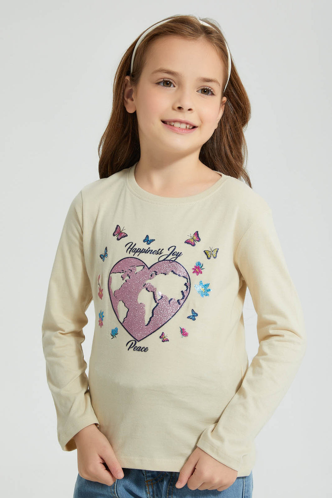 Redtag-Beige-Slogan-T-Shirt-Colour:Beige,-Filter:Girls-(2-to-8-Yrs),-Girls-T-Shirts,-New-In,-New-In-GIR,-Non-Sale,-S22A,-Section:Kidswear,-TBL-Girls-2 to 8 Years