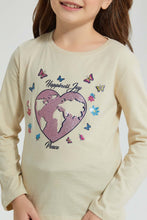 Load image into Gallery viewer, Redtag-Beige-Slogan-T-Shirt-Colour:Beige,-Filter:Girls-(2-to-8-Yrs),-Girls-T-Shirts,-New-In,-New-In-GIR,-Non-Sale,-S22A,-Section:Kidswear,-TBL-Girls-2 to 8 Years
