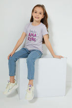 Load image into Gallery viewer, Redtag-Purple-Slogan-T-Shirt-Colour:Purple,-Filter:Girls-(2-to-8-Yrs),-Girls-T-Shirts,-New-In,-New-In-GIR,-Non-Sale,-S22A,-Section:Kidswear,-TBL-Girls-2 to 8 Years
