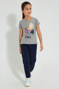 Redtag-Grey-Girl-Print-T-Shirt-Graphic-Prints-Girls-2 to 8 Years