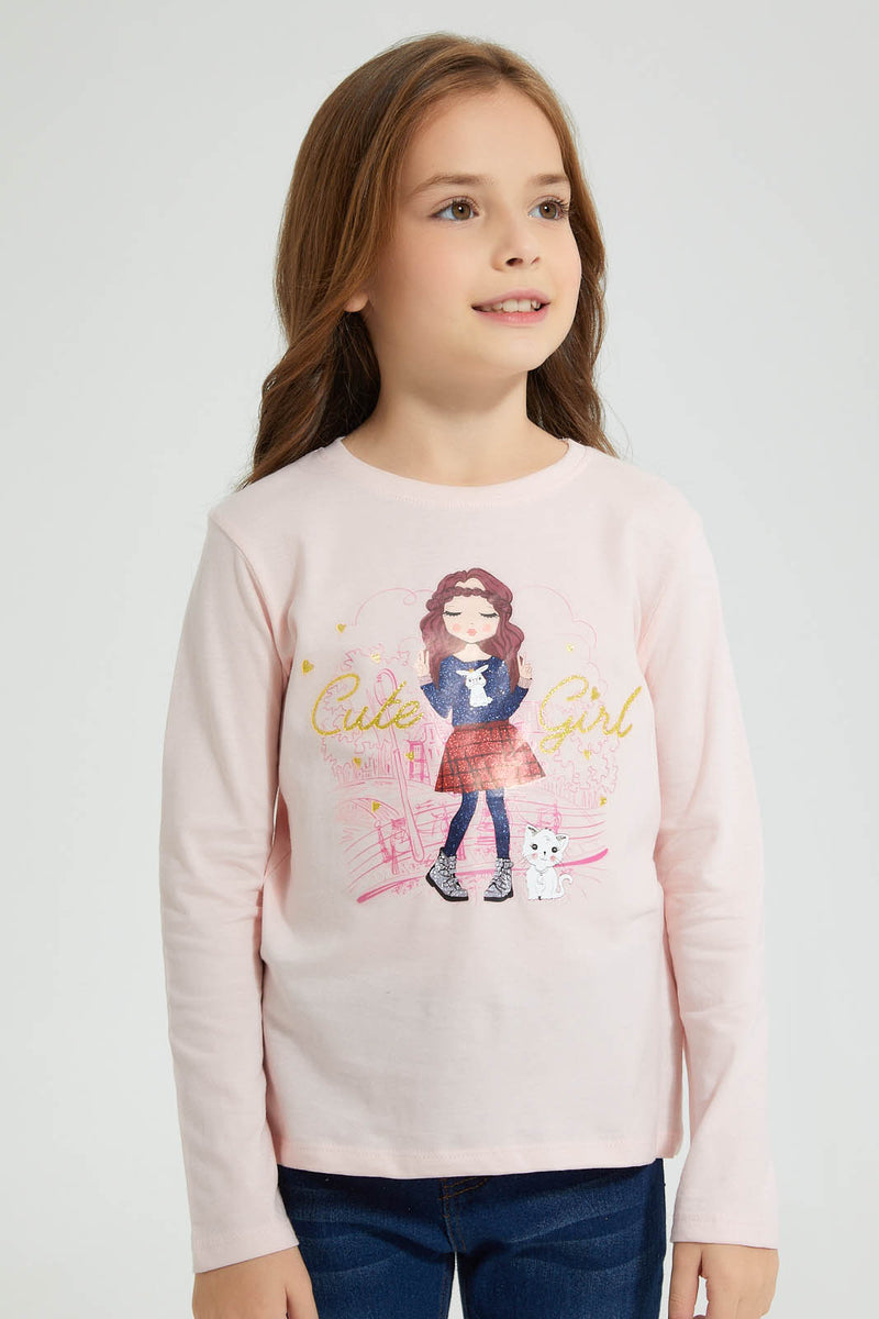 Redtag-Pink-Girl-Print-T-Shirt-Colour:Pink,-Filter:Girls-(2-to-8-Yrs),-Girls-T-Shirts,-New-In,-New-In-GIR,-Non-Sale,-S22A,-Section:Kidswear,-TBL-Girls-2 to 8 Years