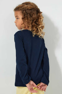 Redtag-Navy-Girl-Print-Tee-Blouses-Girls-2 to 8 Years