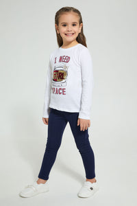 Redtag-White-Sequined-Helmet-T-Shirt-Long-Sleeves-Girls-2 to 8 Years