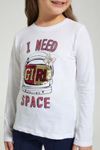 Load image into Gallery viewer, Redtag-White-Sequined-Helmet-T-Shirt-Long-Sleeves-Girls-2 to 8 Years
