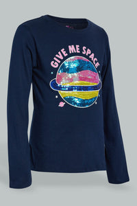 Navy Planet Sequin T-Shirt