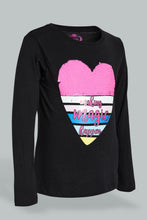 Load image into Gallery viewer, Redtag-Black-Heart-Sequin-T-Shirt-Long-Sleeves-Girls-2 to 8 Years
