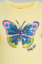 Load image into Gallery viewer, Redtag-Yellow-Butterfly-Sequin-T-Shirt-Long-Sleeves-Girls-2 to 8 Years
