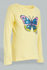 Redtag-Yellow-Butterfly-Sequin-T-Shirt-Long-Sleeves-Girls-2 to 8 Years