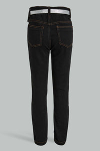 Redtag-Black-Jean-With-Pouch-&-Belt-Jeans-Girls-2 to 8 Years