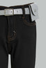 Redtag-Black-Jean-With-Pouch-&-Belt-Jeans-Girls-2 to 8 Years