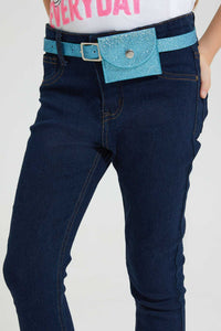 Redtag-Indigo-Jean-With-Pouch-&-Belt-Colour:Indigo,-Filter:Girls-(2-to-8-Yrs),-Girls-Jeans,-New-In,-New-In-GIR,-Non-Sale,-S22A,-Section:Kidswear,-TBL-Girls-2 to 8 Years