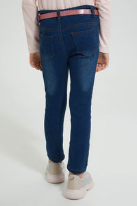 Redtag-Blue-Jean-With-Pouch-&-Belt-Colour:Darkwash,-Filter:Girls-(2-to-8-Yrs),-Girls-Jeans,-New-In,-New-In-GIR,-Non-Sale,-S22A,-Section:Kidswear,-TBL-Girls-2 to 8 Years