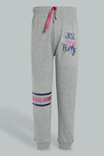 Load image into Gallery viewer, Redtag-Grey-Slogan-Print-Track-Joggers-Girls-2 to 8 Years
