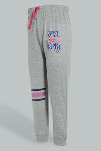 Redtag-Grey-Slogan-Print-Track-Joggers-Girls-2 to 8 Years