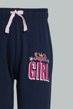 تنزيل الصورة على معرض الصور، Redtag-Navy-Slogan-Print-Track-Joggers-Girls-2 to 8 Years
