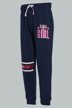 تنزيل الصورة على معرض الصور، Redtag-Navy-Slogan-Print-Track-Joggers-Girls-2 to 8 Years
