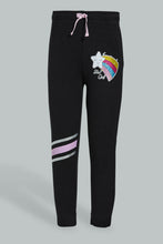 Load image into Gallery viewer, Redtag-Black-Slogan-Print-New-Knit-Fabric-Track-Joggers-Girls-2 to 8 Years
