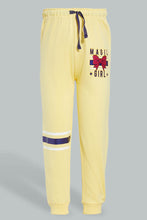 Load image into Gallery viewer, Redtag-Yellow-Slogan-Print-Track-Joggers-Girls-2 to 8 Years
