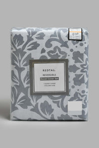 Redtag-Grey-Floral-Print-Reversible-2-Piece-Duvet-Cover-Set-(Single-Size)-Duvet-Covers-Home-Bedroom-