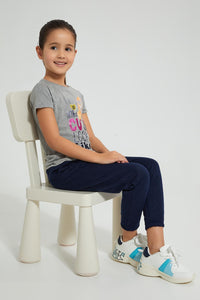 Redtag-Navy-Geometric-Jacquard-Track-Joggers-Girls-2 to 8 Years