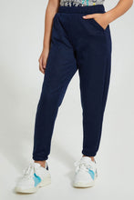 Load image into Gallery viewer, Redtag-Navy-Geometric-Jacquard-Track-Joggers-Girls-2 to 8 Years
