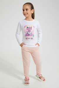 Redtag-Pink-Geometric-Jacquard-Track-Colour:Pink,-Filter:Girls-(2-to-8-Yrs),-Girls-Joggers,-New-In,-New-In-GIR,-Non-Sale,-S22A,-Section:Kidswear,-TBL-Girls-2 to 8 Years