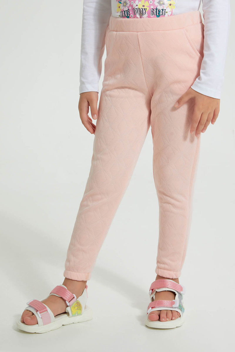 Redtag-Pink-Geometric-Jacquard-Track-Colour:Pink,-Filter:Girls-(2-to-8-Yrs),-Girls-Joggers,-New-In,-New-In-GIR,-Non-Sale,-S22A,-Section:Kidswear,-TBL-Girls-2 to 8 Years