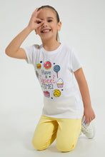 Load image into Gallery viewer, Redtag-Yellow-Geometric-Jacquard-Track-Colour:Yellow,-Filter:Girls-(2-to-8-Yrs),-Girls-Joggers,-New-In,-New-In-GIR,-Non-Sale,-S22A,-Section:Kidswear,-TBL-Girls-2 to 8 Years
