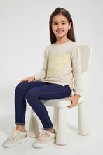 Load image into Gallery viewer, Redtag-Beige-Slogan-Embroidered-Tee-Plain-Girls-2 to 8 Years
