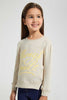 Redtag-Beige-Slogan-Embroidered-Tee-Plain-Girls-2 to 8 Years