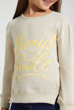 Load image into Gallery viewer, Redtag-Beige-Slogan-Embroidered-Tee-Plain-Girls-2 to 8 Years
