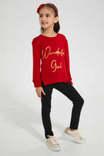 Load image into Gallery viewer, Redtag-Red-Slogan-Embroidered-Tee-Plain-T-Shirts-Girls-2 to 8 Years
