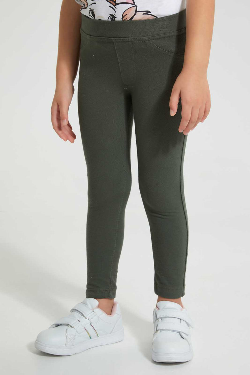 Redtag-Olive-Knit-Jegging-Jeggings-Girls-2 to 8 Years