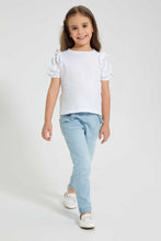 Load image into Gallery viewer, Redtag-White-Frill-Bead-Tee-Blouses-Girls-2 to 8 Years
