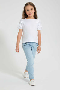 Redtag-White-Frill-Bead-Tee-Blouses-Girls-2 to 8 Years