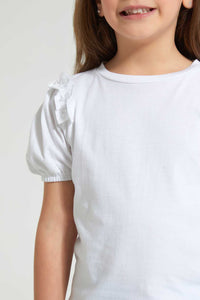 Redtag-White-Frill-Bead-Tee-Blouses-Girls-2 to 8 Years