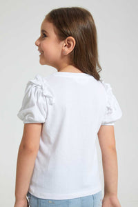 Redtag-White-Frill-Bead-Tee-Blouses-Girls-2 to 8 Years