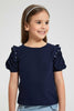 Redtag-Navy-Frill-Bead-Tee-Blouses-Girls-2 to 8 Years