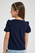 Load image into Gallery viewer, Redtag-Navy-Frill-Bead-Tee-Blouses-Girls-2 to 8 Years
