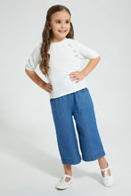 Load image into Gallery viewer, Redtag-Cream-Button-Textured-T-Shirt-Plain-Girls-2 to 8 Years
